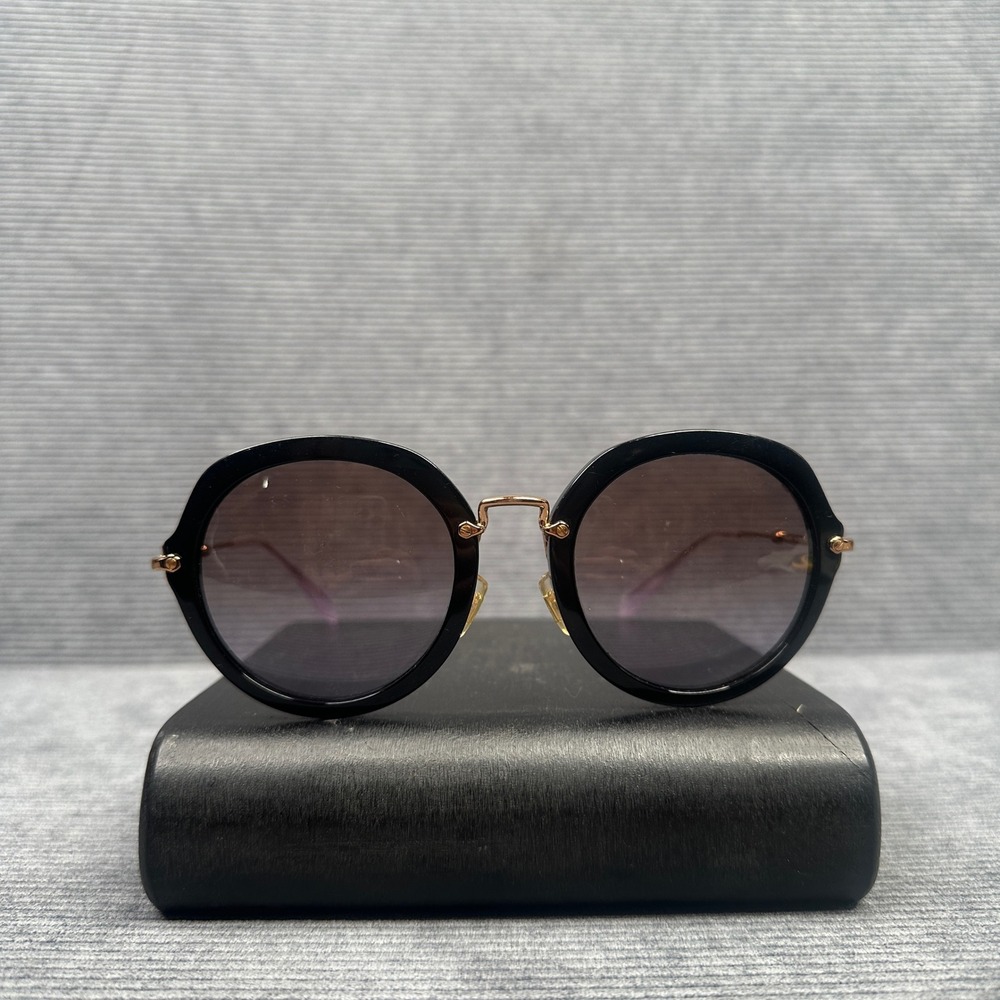 Miu Miu SMU 05Q Round‎ Y2K Sunglasses Black Gold Metal Made in Italy 54-23-140